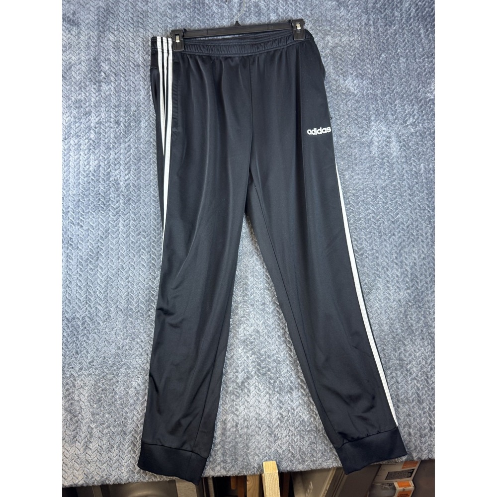 Adidas Track Pants Mens XL Black White 3-Stripe Logo Elastic Waist Activewear